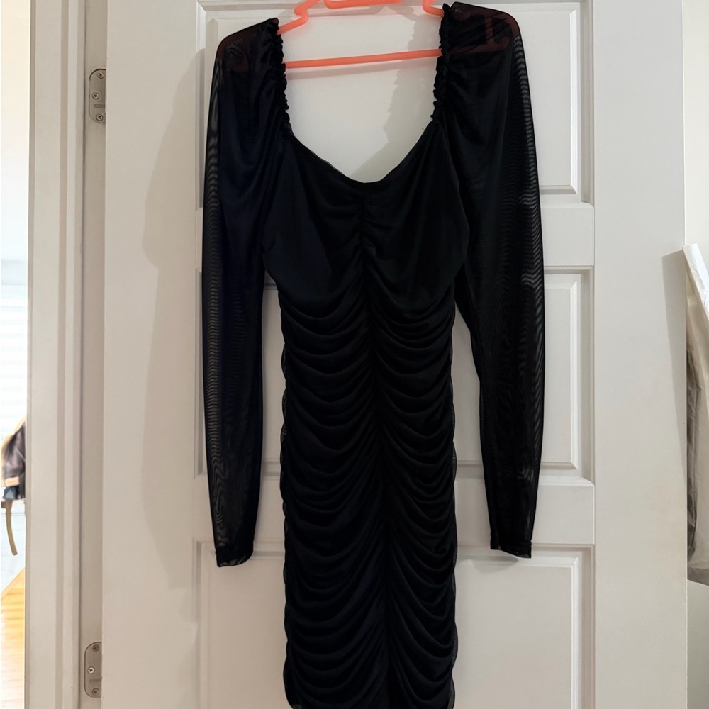 Simons Black Ruched Long Sleeve Bodycon Dress